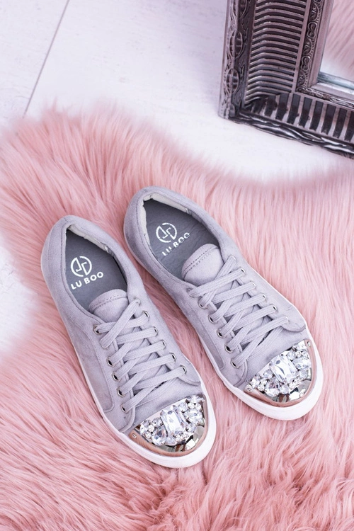 Lu Boo Szare Trampki z Błyszczącymi Kryształami