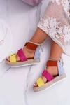 Sandały Damskie na Platformie Zamszowe Wielokolorowe Ergola
