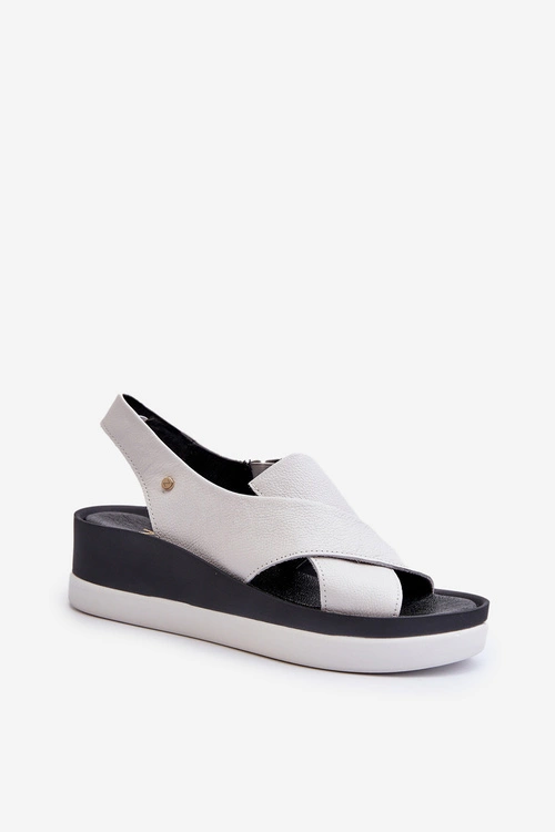 Zazoo 40256 Skórzane Sandały Na Koturnie Białe