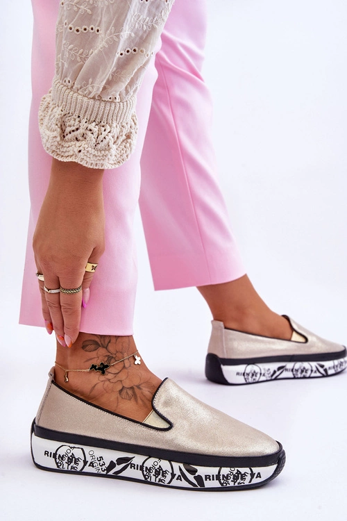 Damskie Skórzane Tenisówki Slip-On Złote Ottavia