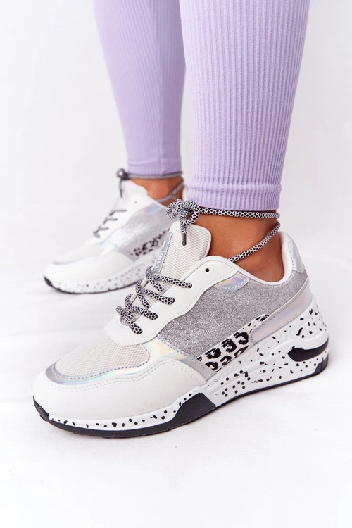 Damskie Sneakersy Na Koturnie Białe Z Brokatem Avery