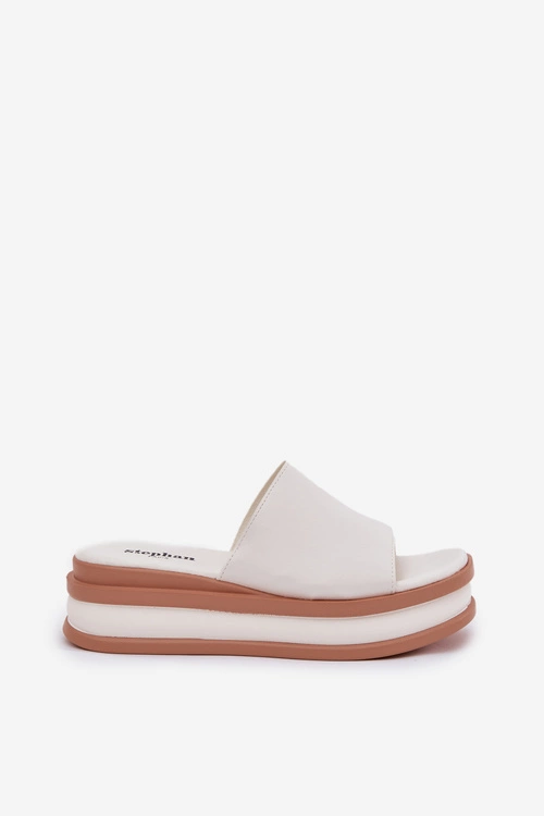 Klasyczne Klapki Damskie Na Platformie I Koturnie Białe Florenis