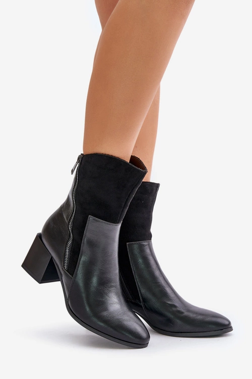 Ocieplane Botki Damskie Na Obcasie Słupku Czarne Relabina