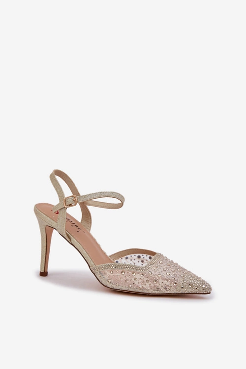 Zdobione Szpilki Z Odkrytą Piętą Złote Nanadra