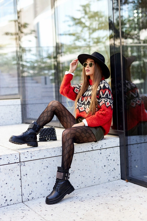 Botki Damskie Workery Z Ćwiekami Czarne Eveis