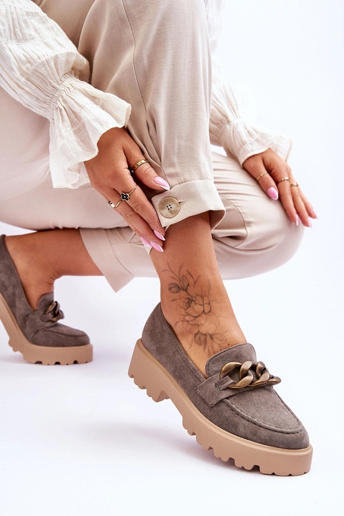 Zamszowe Damskie Mokasyny S.Barski HX52-222 Szare