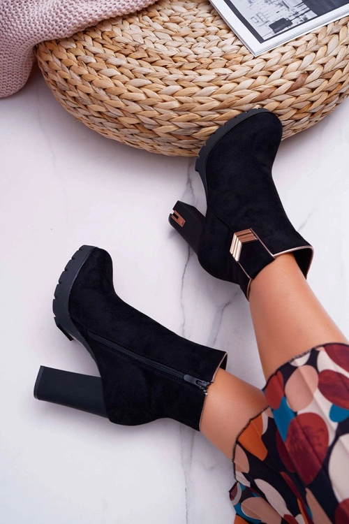 Botki Damskie Na Słupku Ciepłe Zamszowe M319 Czarne Midway