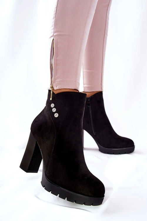 Zamszowe Botki Na Słupku Czarne Lagerlla