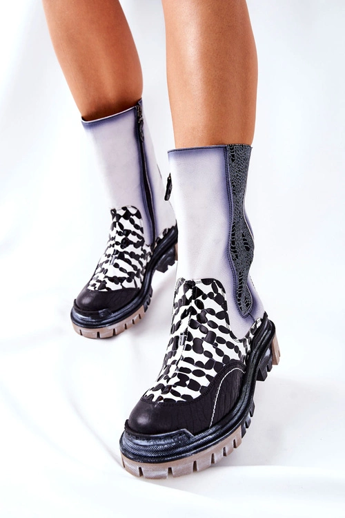 Wysokie Skórzane Botki Maciejka Czarno-Białe 05141-11