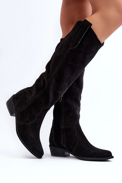 Zazoo 3427 Damskie Zamszowe Kozaki Kowbojki Czarne