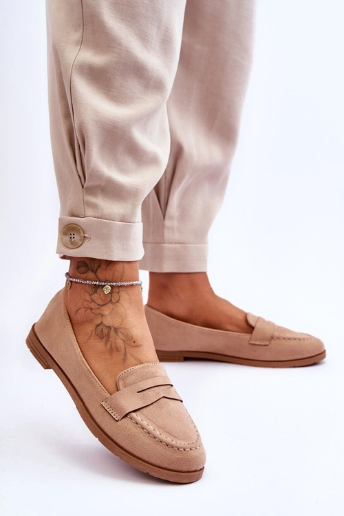 Wygodne Zamszowe Damskie Mokasyny Ciemnobeżowe Lucca