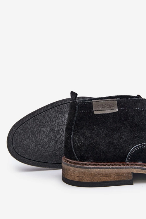 Zamszowe Botki Męskie Sznurowane Big Star OO174146 Czarne