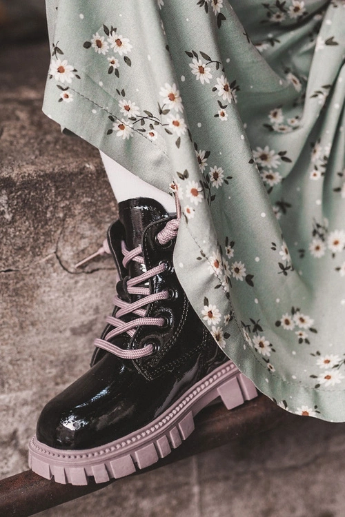 Lakierowane Ocieplane Botki Czarno-Fioletowe Heidi