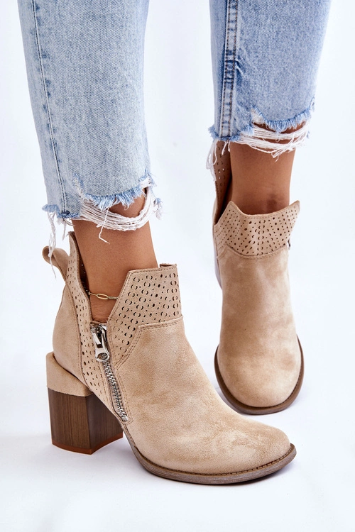 Zamszowe Botki Na Masywnym Obcasie Jasnobeżowe Camden