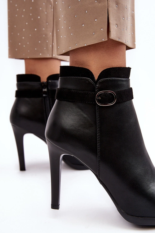 Damskie Botki Na Szpilce Z Klamrą Ocieplane Czarne Aesha