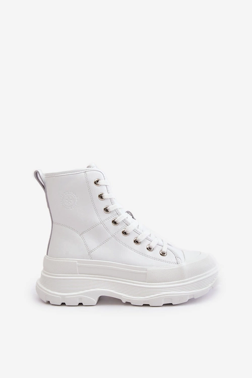 Skórzane Ocieplane Trampki Na Masywnej Platformie Big Star OO274A598 Białe