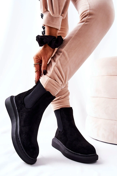 Zamszowe Botki Sztyblety Na Platformie Czarne Marissa