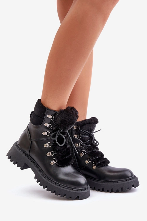 Ocieplane Botki Trapery Na Zamek Z Eko Skóry Czarne Willatta