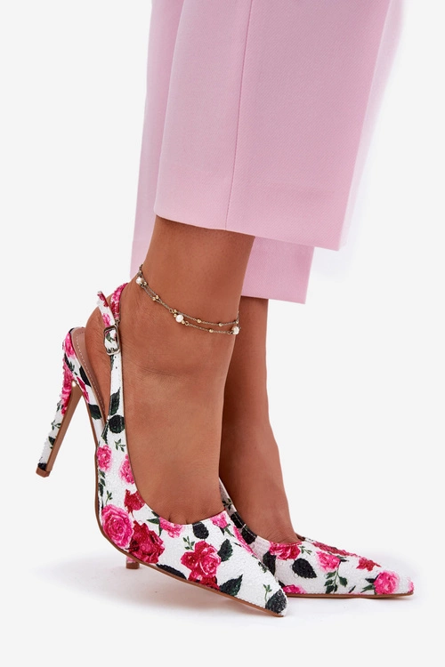 Zdobione Sandały Na Szpilce W Róże Białe Vevessa