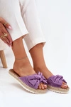 Klapki Damskie Na Platformie Z Plecionką I Kokardką Fioletowe Alpireda 