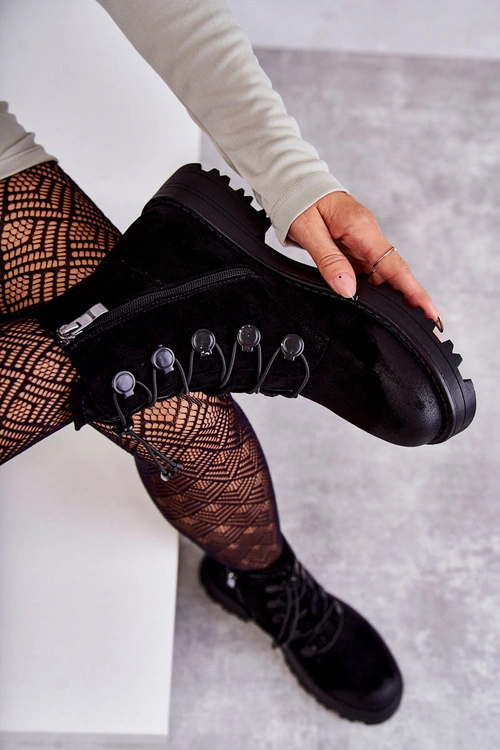 Damskie Zamszowe Ocieplane Botki Ze Ściągaczem Czarne Helia