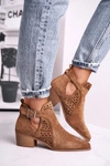 Zamszowe Botki Na Obcasie Z Klamrą Camel Esen