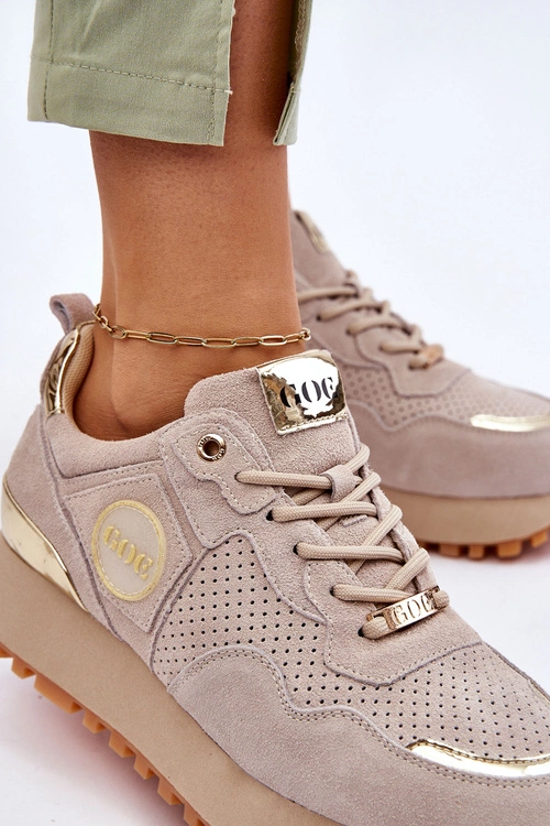 Damskie Zamszowe Buty Sportowe Na Platformie GOE LL2N4001 Beżowe