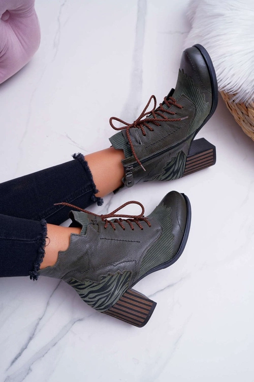 Botki Damskie Skórzane Maciejka Zielone 03190-09