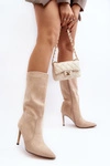 Damskie Kozaki Do Połowy Łydki Na Szpilce Beżowe Odetteia