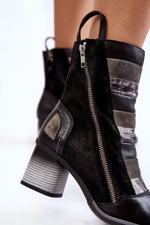 Damskie Wysokie Skórzane Botki Maciejka 05647-01 Czarne