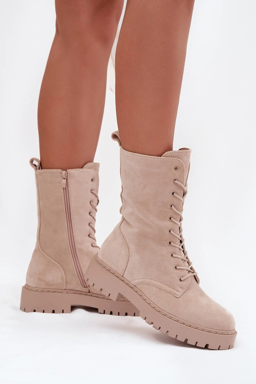 Botki Workery Damskie Ocieplane Beżowe Marvielle
