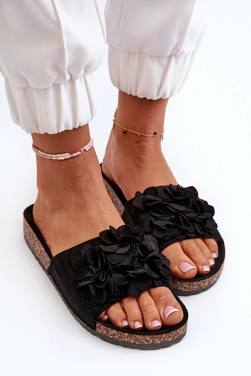 Klapki Damskie Na Korkowej Platformie Z Eko Zamszu Czarne Jaihini