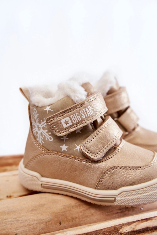 Dziecięce Ocieplane Botki Na Rzepy Big Star KK374189 Beżowo-Złote