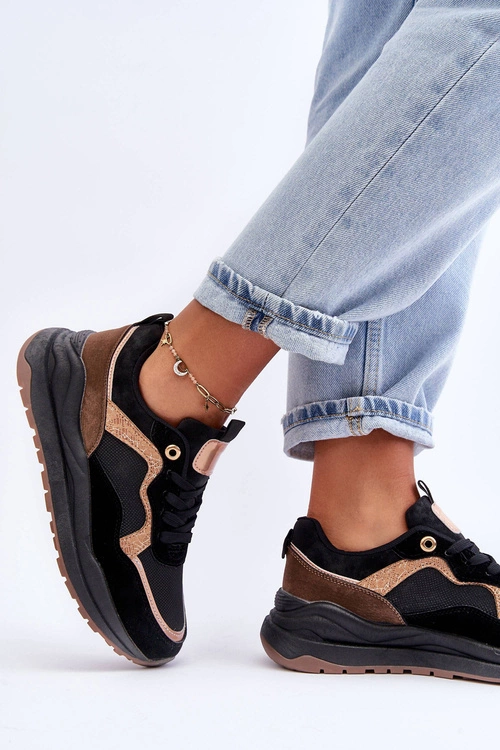 Modne Skórzane Buty Sportowe Damskie Czarne Calarene