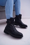 Damskie Botki Ocieplane Futerkiem Czarne Piano
