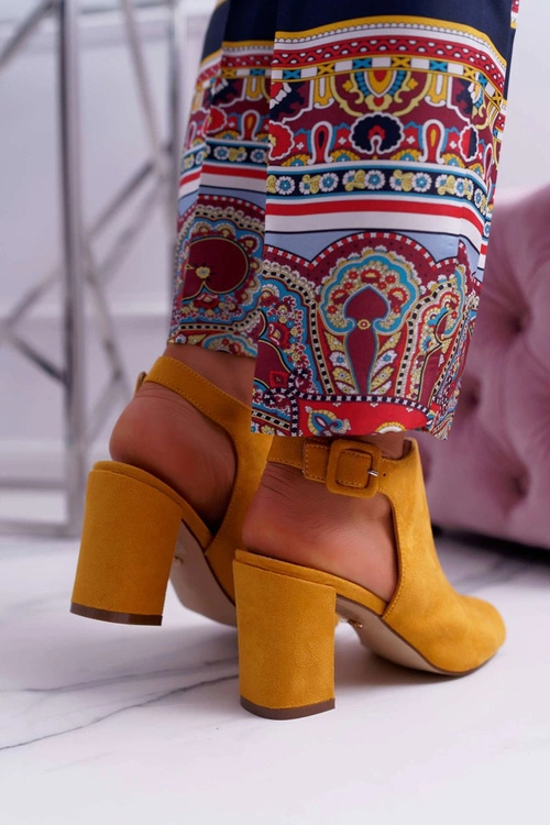 Sandały Damskie Na Słupku Z Cholewką Peep Toe Żółte Esta