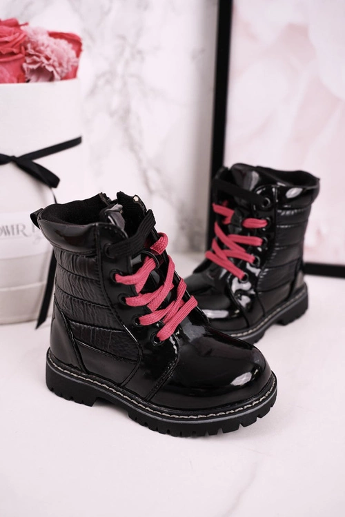 Dziecięce Botki Ocieplone Futerkiem Z Pikowaniem Czarne Pinkie