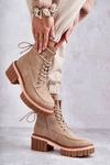 Damskie Modne Botki Ocieplane Beżowe Gerda