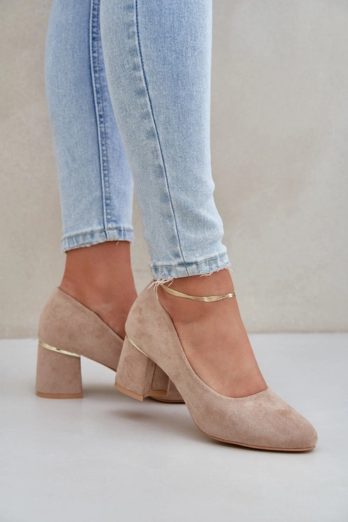 Czółenka Z Eko Zamszu Na Słupku Ciemnobeżowe Zelfitis