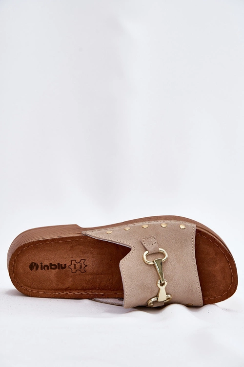 Zamszowe Klapki Damskie Inblu TF0002KU Beżowe