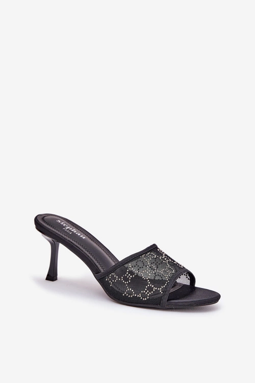 Zdobione Klapki Na Szpilce Czarne Ennoriel