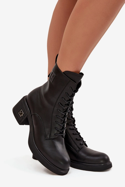 Ocieplane Botki Damskie Z Naturalnej Skóry Na Klocku Vinceza 66819 Czarne