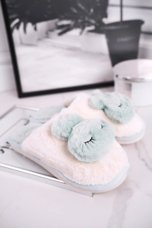 Papcie Damskie Futrzane Jasno Zielone Rabbit