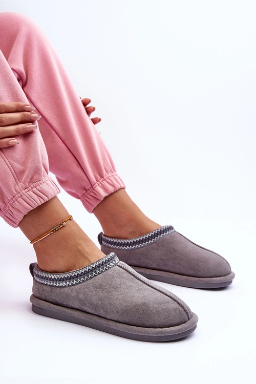 Damskie Zamszowe Papcie Z Futerkiem Szare Polinna
