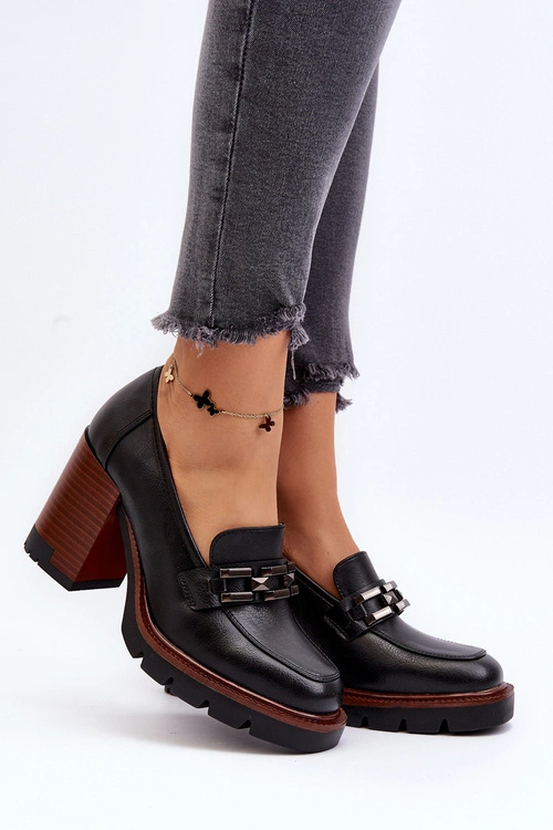 Czółenka Na Masywnym Słupku Z Ozdobą Czarne Oradna