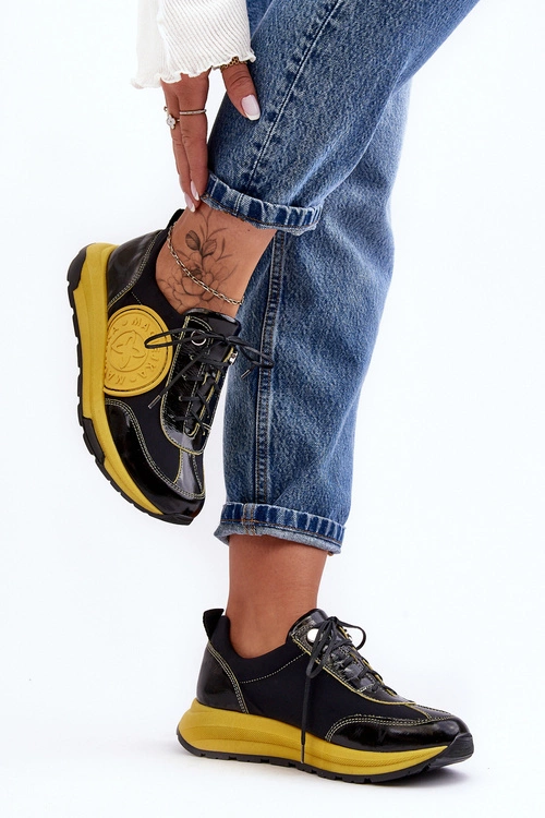 Damskie Buty Sportowe Skórzane Maciejka 06295-01 Czarno-Żółte