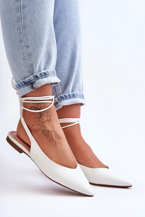 Damskie Wiązane Baleriny Białe Lilly Ann