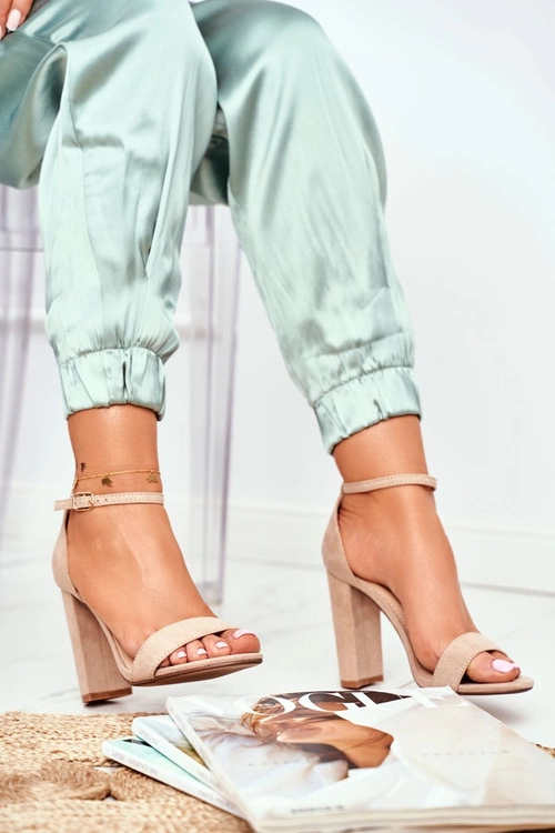 Sandały Damskie Na Słupku Zamszowe Beżowe Anastasie