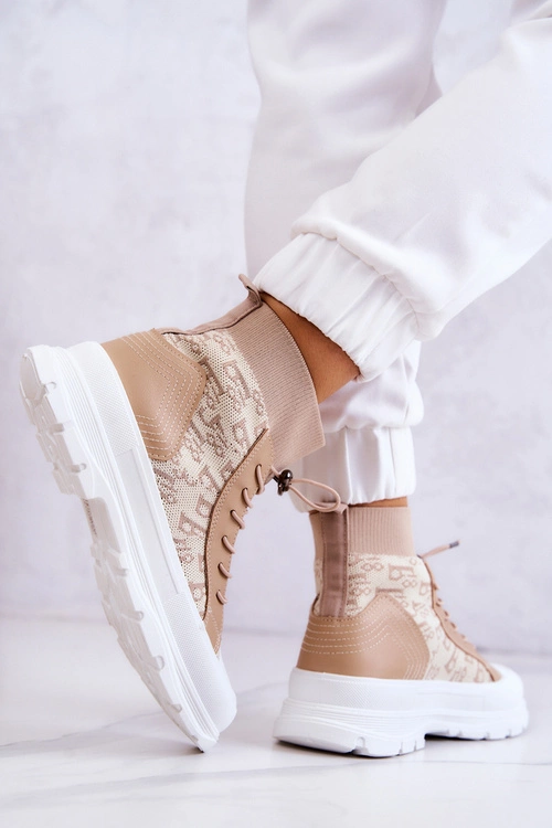 Modne Trampki Wysoka Skarpeta Beżowe Collin