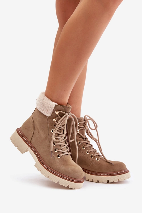 Ocieplane Trapery Botki Damskie Na Zamek Khaki Ferelia